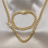 Collar y Pulsera 06.156.0002 Oro Laminado, Diseño de Miami Cubana, con Blanca Micro Pave, Pulido, Tono Dorado