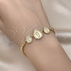 Pulsera Elegante 03.284.0031.08 Oro Laminado, Diseño de Gota y San Judas, con Blanca Micro Pave, Pulido, Tono Dorado (05 MM Thickness, 8 Inches Length)