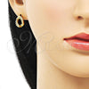 Arete Dormilona 02.342.0269 Oro Laminado, Diseño de Torcido, con Blanca Micro Pave, Pulido, Tono Dorado