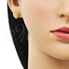Arete Dormilona 02.342.0277 Oro Laminado, Diseño de Corazón, Diamantado, Tono Dorado