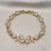 Pulsera Elegante 03.283.0316.07 Oro Laminado, Diseño de Besos y Abrazos y Mariposa, con Blanca Micro Pave, Pulido, Tono Dorado (08 MM Thickness, 7 Inches Length)