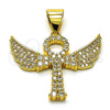 Dije Religioso 05.342.0183 Oro Laminado, Diseño de Cruz y Alas, con Blanca Zirconia Cubica and Blanca Micro Pave, Pulido, Tono Dorado