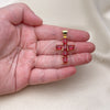 Dije Religioso 05.342.0184.1 Oro Laminado, Diseño de Cruz, con Rubi Zirconia Cubica, Pulido, Tono Dorado