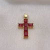 Dije Religioso 05.342.0184.1 Oro Laminado, Diseño de Cruz, con Rubi Zirconia Cubica, Pulido, Tono Dorado