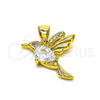 Dije Elegante 05.342.0186 Oro Laminado, Diseño de Pajaro, con Blanca Zirconia Cubica and Blanca Micro Pave, Pulido, Tono Dorado