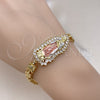 Pulsera Solida 03.411.0006.1.08 Oro Laminado, Diseño de Guadalupe y Flor, con Blanca Zirconia Cubica, Pulido, Tres Tonos (06 MM Thickness, 8 Inches Length)