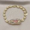 Pulsera Solida 03.411.0006.1.08 Oro Laminado, Diseño de Guadalupe y Flor, con Blanca Zirconia Cubica, Pulido, Tres Tonos (06 MM Thickness, 8 Inches Length)