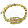Pulsera Solida 03.411.0006.1.08 Oro Laminado, Diseño de Guadalupe y Flor, con Blanca Zirconia Cubica, Pulido, Tres Tonos (06 MM Thickness, 8 Inches Length)