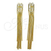 Arete Largo 02.268.0118 Oro Laminado, Diseño de Baguette, con Blanca Zirconia Cubica, Pulido, Tono Dorado