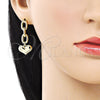 Arete Largo 02.213.0564 Oro Laminado, Diseño de Paperclip y Corazón, Pulido, Tono Dorado
