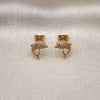 Arete Dormilona 02.342.0287 Oro Laminado, Diseño de Delfín, con Blanca Micro Pave, Pulido, Tono Dorado