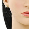 Arete Dormilona 02.344.0160 Oro Laminado, Diseño de Mariposa, con Blanca Micro Pave, Pulido, Tono Dorado