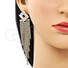 Arete Largo 02.268.0124 Oro Laminado, Diseño de Baguette, con Blanca Zirconia Cubica and Blanca Cristal, Pulido, Tono Dorado