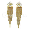 Arete Largo 02.268.0124 Oro Laminado, Diseño de Baguette, con Blanca Zirconia Cubica and Blanca Cristal, Pulido, Tono Dorado