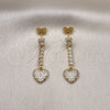 Arete Largo 02.283.0081 Oro Laminado, Diseño de Corazón, con Blanca Zirconia Cubica and Blanca Micro Pave, Pulido, Tono Dorado