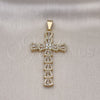 Dije Religioso 05.253.0179 Oro Laminado, Diseño de Cruz, con Blanca Zirconia Cubica and Blanca Micro Pave, Pulido, Tono Dorado