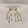 Arete Largo 02.414.0004 Oro Laminado, Diseño de Corazón, con Blanca Cristal, Pulido, Tono Dorado