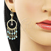 Arete Largo 02.414.0005 Oro Laminado, con Turquoise and Blanca Cristal, Pulido, Tono Dorado