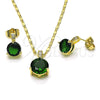 Juego de Arete y Dije de Adulto 10.196.0106 Oro Laminado, con Verde Zirconia Cubica and Blanca Micro Pave, Pulido, Tono Dorado