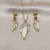 Juego de Arete y Dije de Adulto 10.196.0107 Oro Laminado, con Marfil Madre Perla and Blanca Micro Pave, Pulido, Tono Dorado