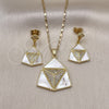 Juego de Arete y Dije de Adulto 10.196.0109 Oro Laminado, con Marfil Madre Perla and Blanca Micro Pave, Pulido, Tono Dorado