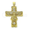 Dije Religioso 05.253.0180 Oro Laminado, Diseño de Crucifijo y Baguette, con Blanca Zirconia Cubica, Pulido, Tono Dorado