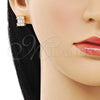 Arete Dormilona 02.342.0297 Oro Laminado, Diseño de Baguette, con Blanca Zirconia Cubica, Pulido, Tono Dorado