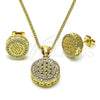 Juego de Arete y Dije de Adulto 10.342.0138 Oro Laminado, con Blanca Micro Pave, Pulido, Tono Dorado