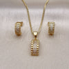 Juego de Arete y Dije de Adulto 10.342.0147 Oro Laminado, con Blanca Micro Pave, Pulido, Tono Dorado