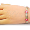 Pulsera Elegante 03.331.0220.07 Oro Laminado, Diseño de Corazón y Bismarco, Esmaltado Rojo, Tono Dorado (07 MM Thickness, 7 Inches Length)