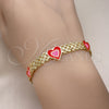 Pulsera Elegante 03.331.0220.07 Oro Laminado, Diseño de Corazón y Bismarco, Esmaltado Rojo, Tono Dorado (07 MM Thickness, 7 Inches Length)