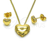 Juego de Arete y Dije de Adulto 10.156.0472 Oro Laminado, Diseño de Corazón, Pulido, Tono Dorado