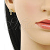 Arete Dormilona 02.342.0314 Oro Laminado, Diseño de Cruz, con Blanca Micro Pave, Pulido, Tono Dorado