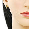Arete Dormilona 02.342.0315 Oro Laminado, Diseño de Crucifijo, con Blanca Micro Pave, Pulido, Tono Dorado