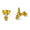 Arete Dormilona 02.342.0317 Oro Laminado, Diseño de Pajaro, con Blanca Zirconia Cubica and Blanca Micro Pave, Pulido, Tono Dorado