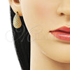 Arete Dormilona 02.163.0294 Oro Laminado, Diseño de Gota, Diamantado, Tono Dorado