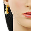 Arete Largo 02.368.0099 Oro Laminado, Diseño de Bola y Hueco, Pulido, Tono Dorado