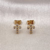 Arete Dormilona 02.213.0602 Oro Laminado, Diseño de Cruz, con Zirconia Cubica Blanca, Pulido, Tono Dorado
