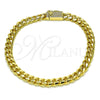 Pulsera Básica 04.213.0303.08 Oro Laminado, Diseño de Miami Cubana, con Micro Pave Blanca, Pulido, Tono Dorado (Grosor 05.8 MM, 8 Pulgadas de Largo)