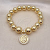 Pulsera Elegante 03.213.0242.07 Oro Laminado, Diseño de Bead Expandible y Bola, con Blanca Micro Pave, Pulido, Tono Dorado (10 MM Thickness, 7 Inches Length)