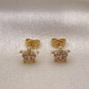 Arete Dormilona 02.195.0270 Oro Laminado, Diseño de Estrella y Flor, con Blanca Zirconia Cubica, Pulido, Tono Dorado