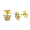 Arete Dormilona 02.195.0270 Oro Laminado, Diseño de Estrella y Flor, con Blanca Zirconia Cubica, Pulido, Tono Dorado