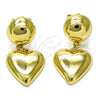 Arete Colgante 02.385.0046 Oro Laminado, Diseño de Corazón, Pulido, Tono Dorado