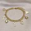 Pulsera de Dije 03.213.0257.07 Oro Laminado, Diseño de Miami Cubana y Corazón, Pulido, Tono Dorado (06 MM Thickness, 7 Inches Length)