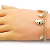 Pulsera de Dije 03.213.0259.07 Oro Laminado, Diseño de Corazón y Rolo, Pulido, Tono Dorado (05 MM Thickness, 7 Inches Length)