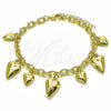 Pulsera de Dije 03.213.0259.07 Oro Laminado, Diseño de Corazón y Rolo, Pulido, Tono Dorado (05 MM Thickness, 7 Inches Length)