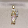 Dije Religioso 05.213.0062.1 Oro Laminado, Diseño de San Judas, Diamantado, Tres Tonos