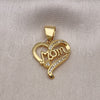 Dije Elegante 05.342.0199 Oro Laminado, Diseño de Corazón y Mama, con Blanca Micro Pave, Pulido, Tono Dorado