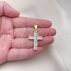 Dije Religioso 05.342.0184.2 Oro Laminado, Diseño de Cruz, con Blanca Zirconia Cubica, Pulido, Tono Dorado