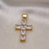 Dije Religioso 05.342.0184.2 Oro Laminado, Diseño de Cruz, con Blanca Zirconia Cubica, Pulido, Tono Dorado